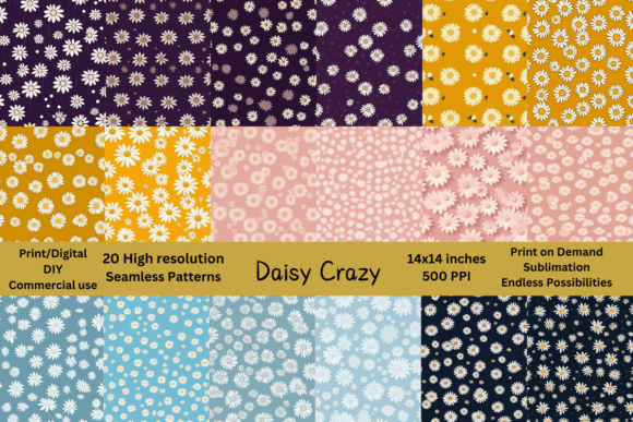 20 Hi-Res Seamless Patterns Daisy Print Collection