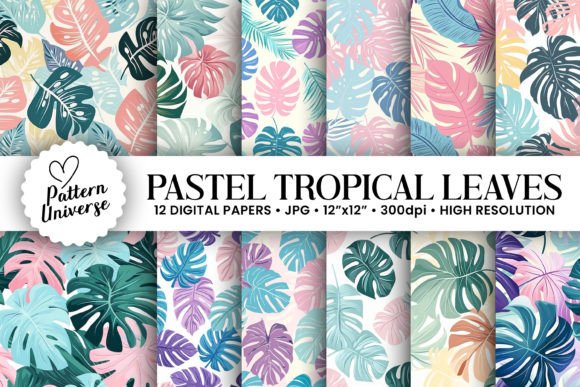 Bringing the Breeze of Paradise to Your Next Project with Pastel Tropical Leaves Seamless Patterns