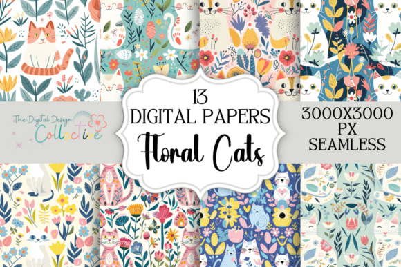 Cat Floral Seamless Patterns for Creative Projects