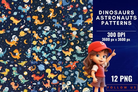 Dinosaurs Astronauts Patterns: A Cosmic Design Fusion