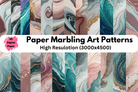 Paper Marbling Art Patterns PNG: 22 Unique Seamless Designs