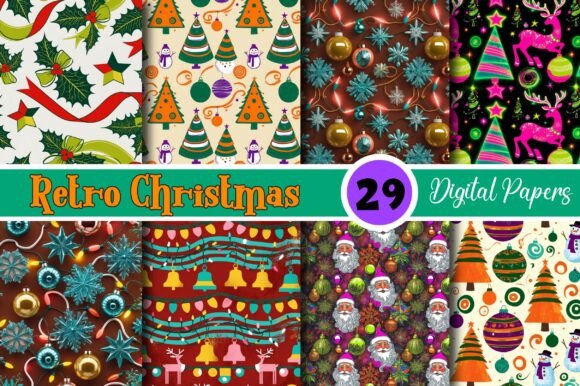 Retro Christmas Paper Patterns Set