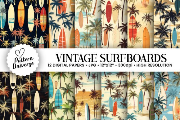 Vintage Surfboards Seamless Patterns