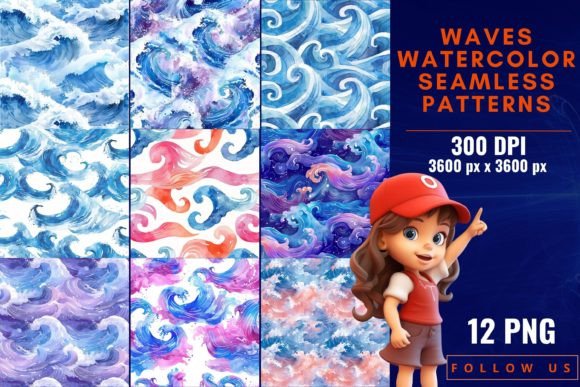 Waves Watercolor Seamless Patterns