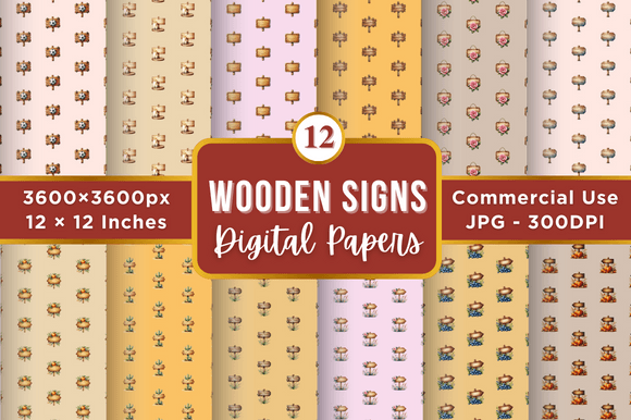 Wooden Signs Digital Paper Patterns for Creators